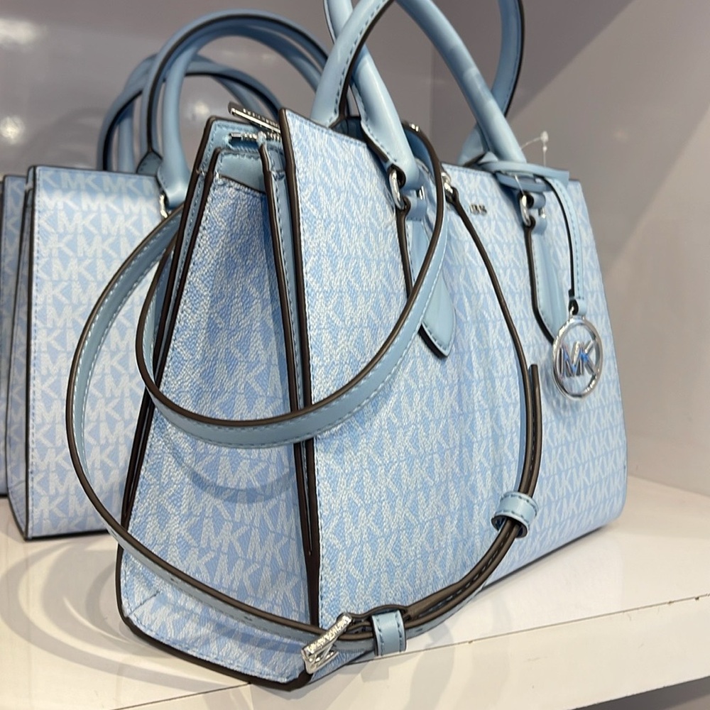 MICHAEL KORS Sheila Medium Logo CZ Satchel Crossbody Bag 
Light Sky
NWT - Picture 3 of 16